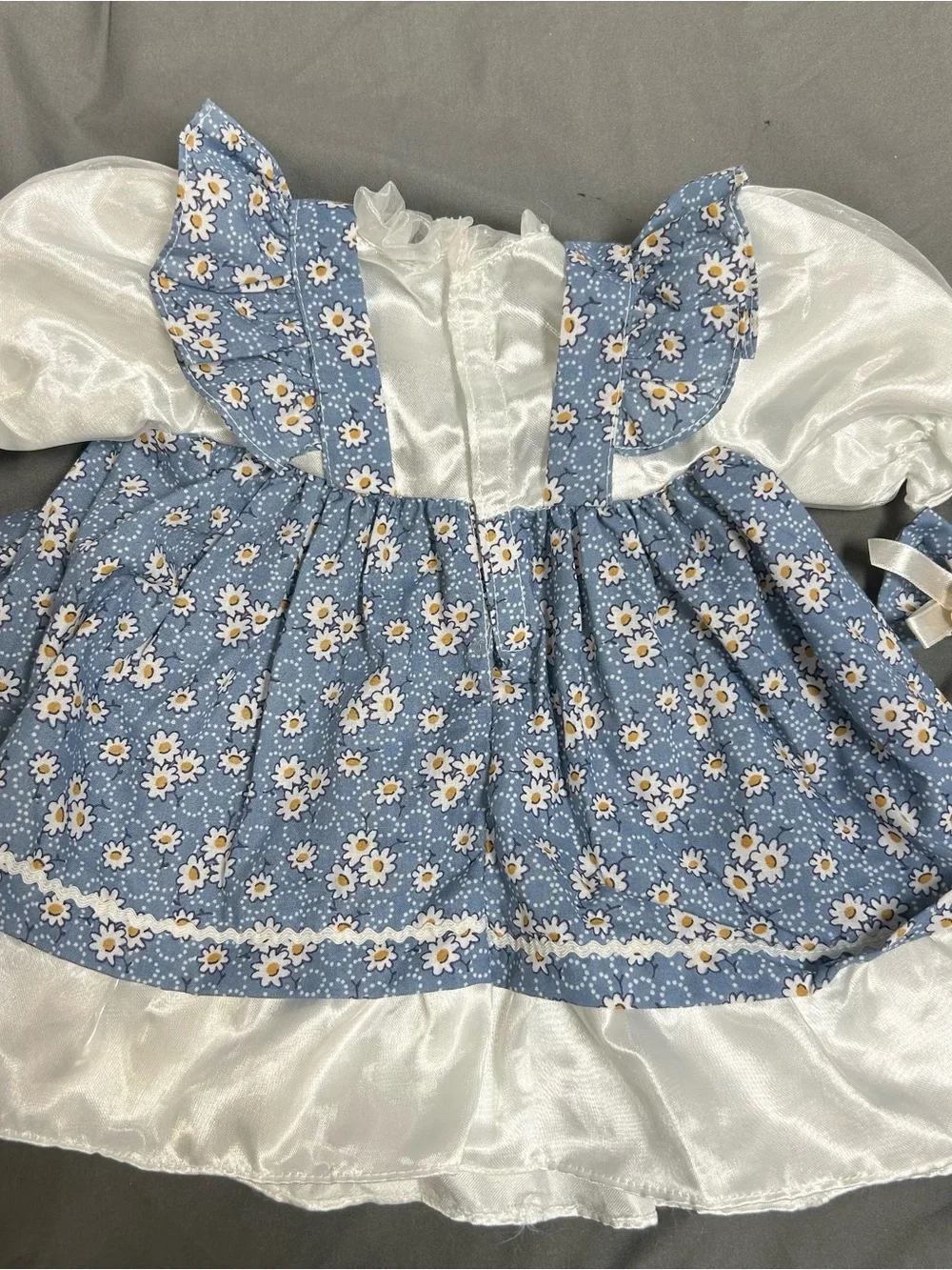 Vintage Doll Dress Unbranded Blue Daisy Print Touch Fastener Baby Dress Ruffle